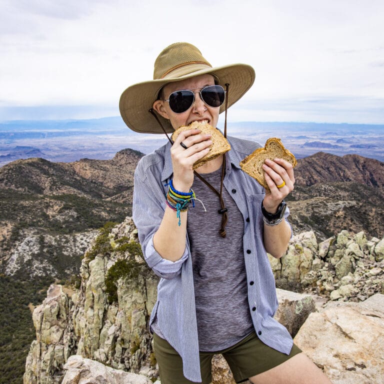 Eating pb&j on top of Emory Peak in Big Bend National Park.