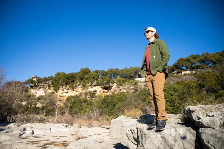 Looking out over Barton Creek Greenbelt in United By Blue Hiking Pants