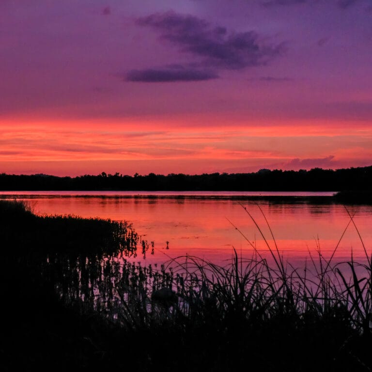 Finding the perfect campsite often means one with great views. Like this sunset view at Inks Lake.