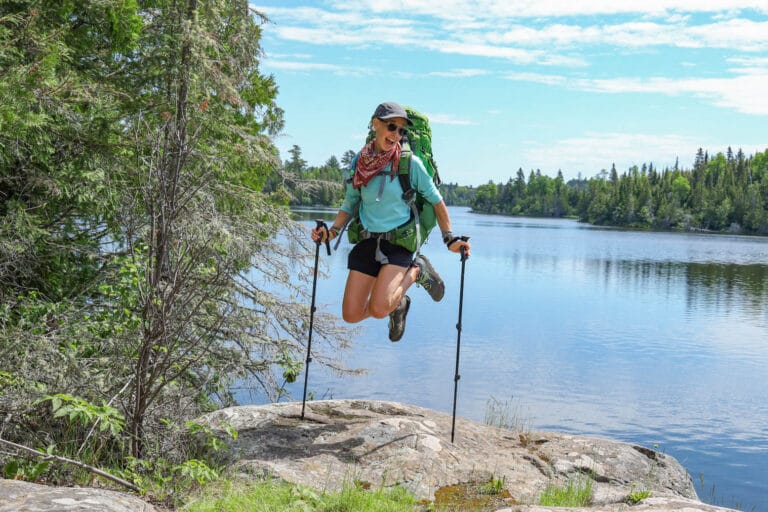jumping for joy while backpacking