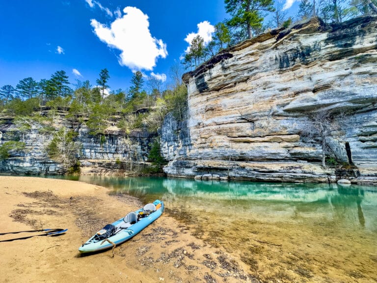 Inflatable kayak alongside the Buffalo River.